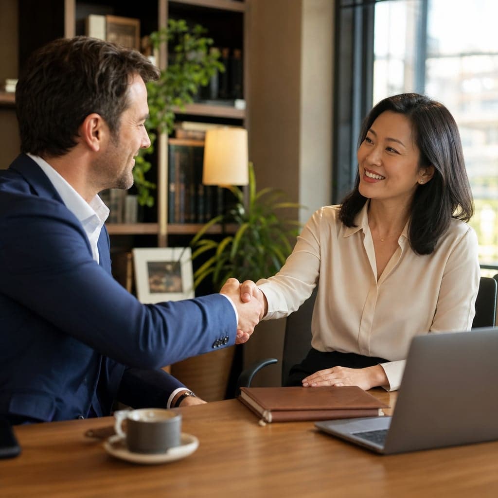 Partners shaking hands closing a referral deal