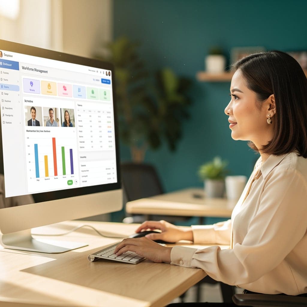 Person managing digital workforce interface
