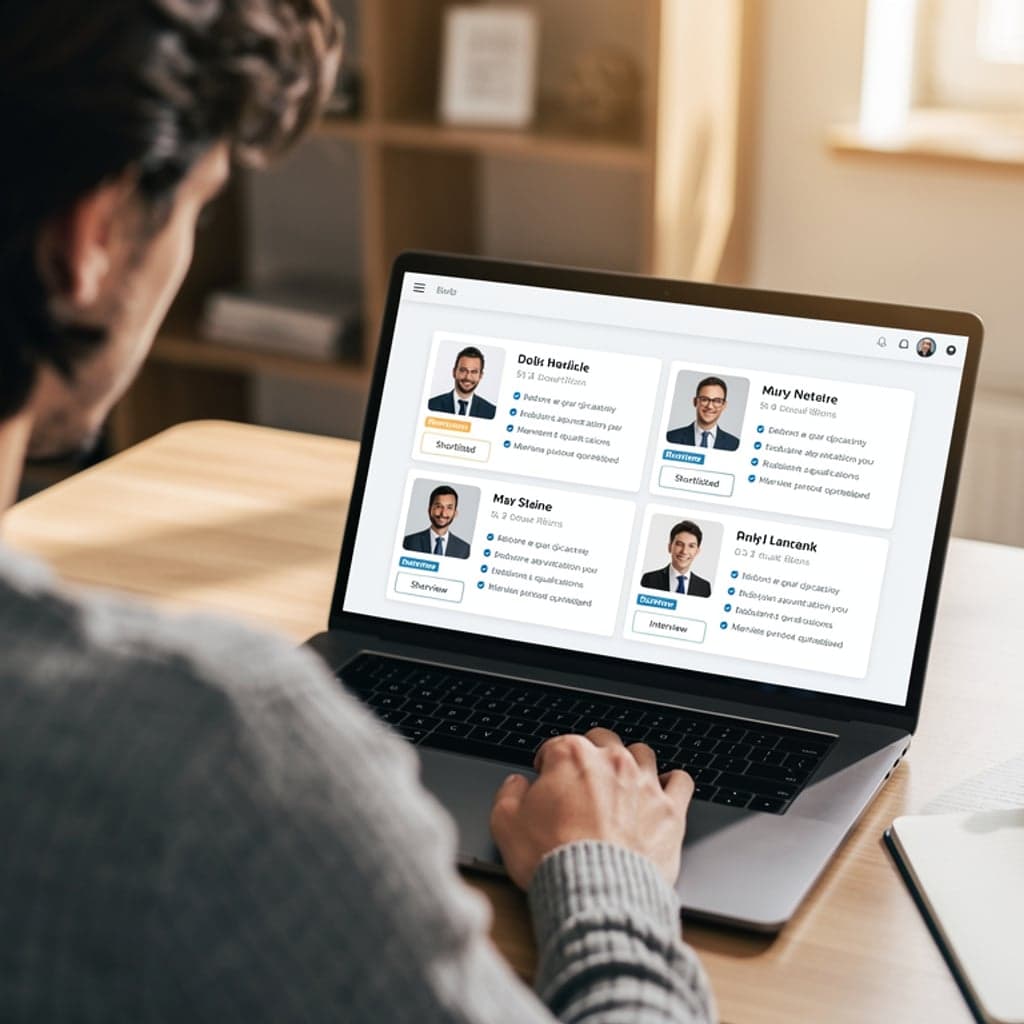 Person reviewing digital resumes on laptop